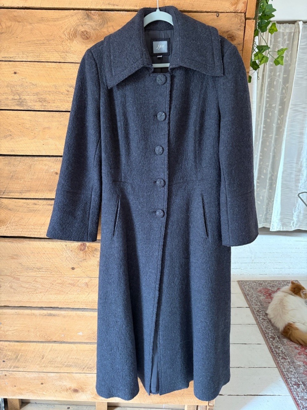 J. Jill Dark Charcoal Long Wool-Blend Trench Coat